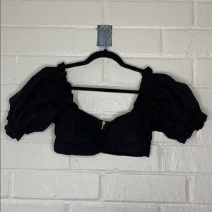Puff sleeve crop top with zipper detail